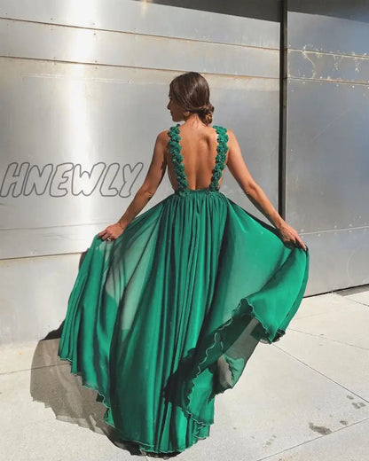 xsrrr Fashion Autumn Sleeveless Green A Line Sexy Backless Prom Dresses Women Elegant Full Length Vestidos De Noche Evening Robes Valentines Day