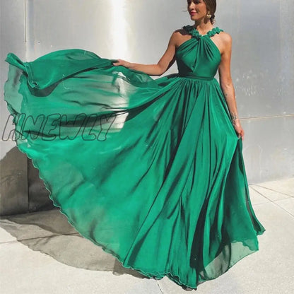 xsrrr Fashion Autumn Sleeveless Green A Line Sexy Backless Prom Dresses Women Elegant Full Length Vestidos De Noche Evening Robes Valentines Day