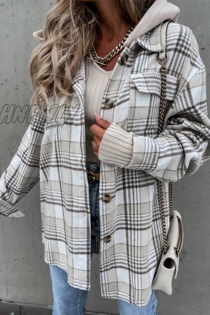 xsrrr - Fashion Casual Plaid Contrast Turndown Collar Outerwear