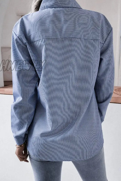 xsrrr - Fashion Casual Striped Solid Turndown Collar Tops