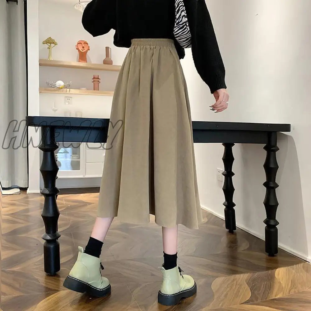 Hnewly Fashion High Waist Pleated Skirt Women Korean Elegant College Style Midi Skirt Ladies Autumn Winter Thick A-line Skirts