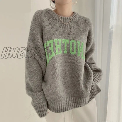 Hnewly Fashion Letter Printed Knitted Female Pullovers O-neck Long Sleeve Women Sweaters Autumn Winter New Outerwear Tops