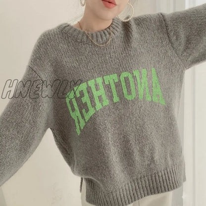 Hnewly Fashion Letter Printed Knitted Female Pullovers O-neck Long Sleeve Women Sweaters Autumn Winter New Outerwear Tops