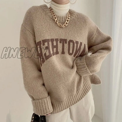 Hnewly Fashion Letter Printed Knitted Female Pullovers O-neck Long Sleeve Women Sweaters Autumn Winter New Outerwear Tops