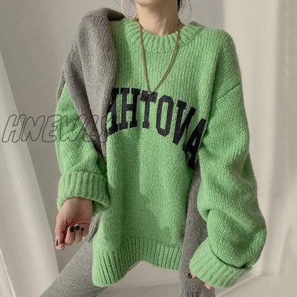 Hnewly Fashion Letter Printed Knitted Female Pullovers O-neck Long Sleeve Women Sweaters Autumn Winter New Outerwear Tops