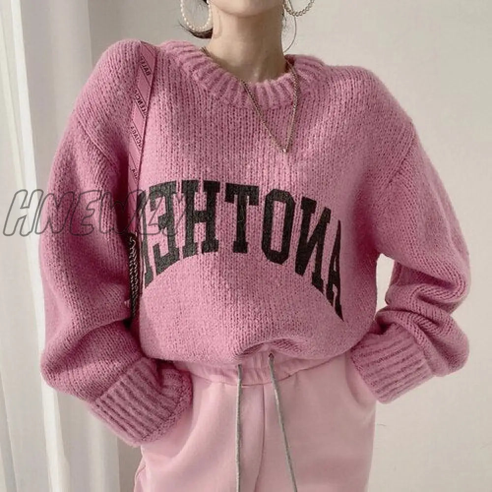 Hnewly Fashion Letter Printed Knitted Female Pullovers O-neck Long Sleeve Women Sweaters Autumn Winter New Outerwear Tops