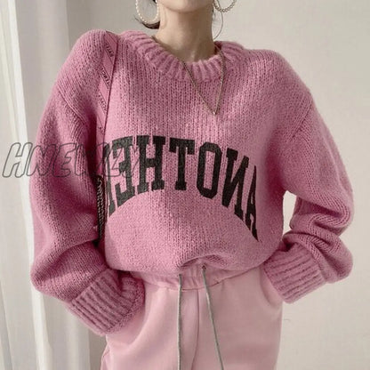 Hnewly Fashion Letter Printed Knitted Female Pullovers O-neck Long Sleeve Women Sweaters Autumn Winter New Outerwear Tops