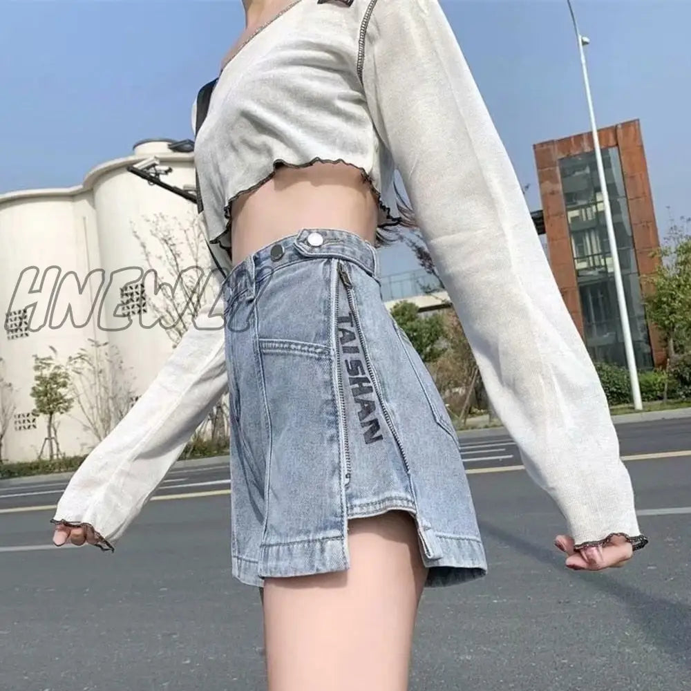 xsrrr Fashion New Summer Women High Waist Button Wigh Leg Jeans Shorts Casual Female Loose Fit Blue Denim Shorts