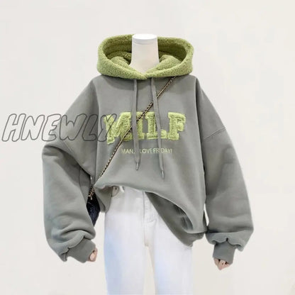 xsrrr Fashion Patchwork Oversize Sweatshirt Women Winter Casual Loose Cotton Thick Letter Long Sleeve Hoodies Female Streetwear