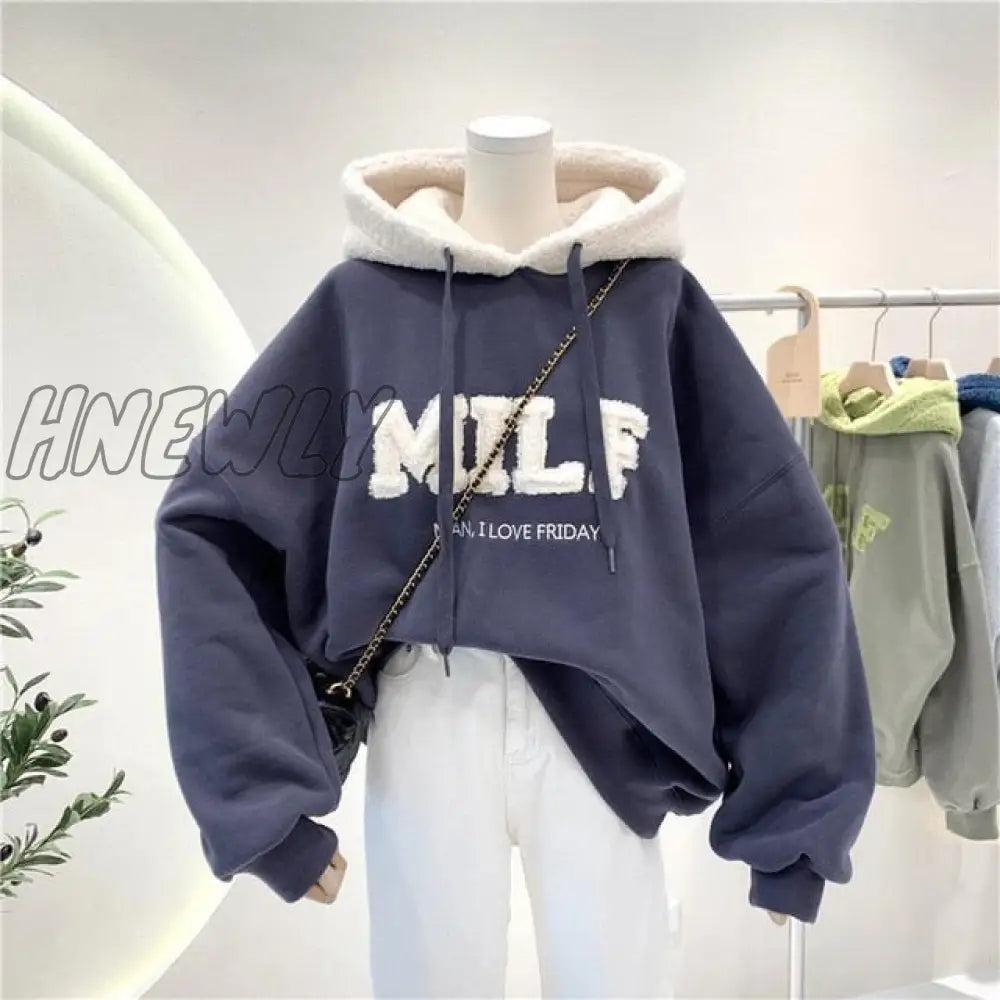 xsrrr Fashion Patchwork Oversize Sweatshirt Women Winter Casual Loose Cotton Thick Letter Long Sleeve Hoodies Female Streetwear