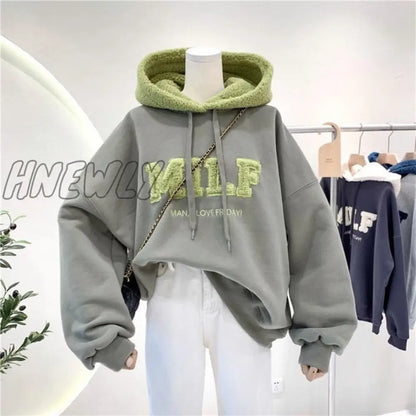 xsrrr Fashion Patchwork Oversize Sweatshirt Women Winter Casual Loose Cotton Thick Letter Long Sleeve Hoodies Female Streetwear