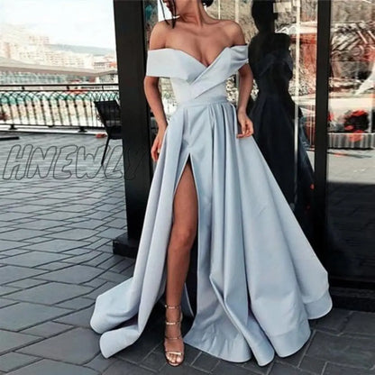 Hnewly Fashion Solid Strapless Backless Maxi Dress New Women Elegant High Slit Party Dress Summer Fluffy Ruffle A-Line Dresses Clubwear