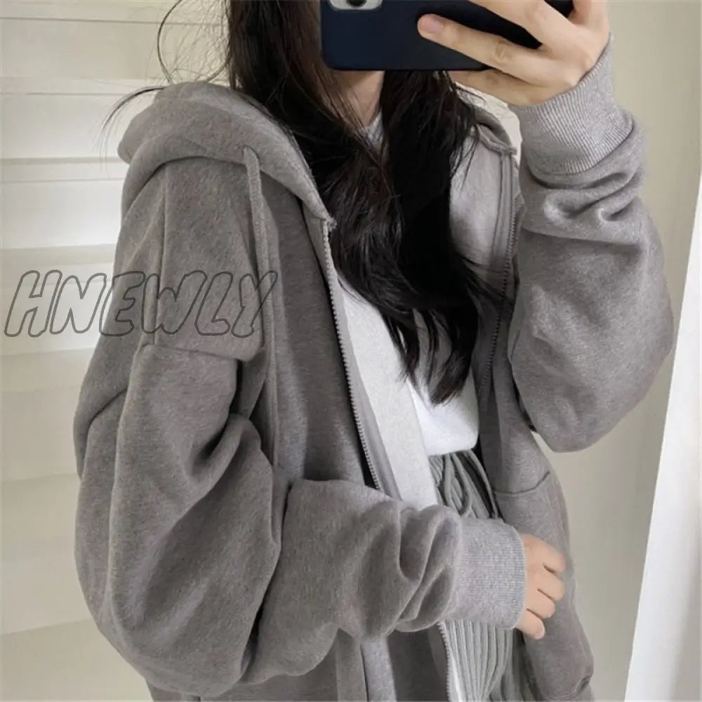 Hnewly Fashion Star Print Sweatshirt Women Autumn Vintage Zip Up Long Sleeve Jacket Coat Harajuku Y2k Hip Hop Loose Winter Hoodies Tops