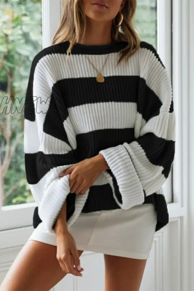 xsrrr - Fashion Sweet Striped Contrast O Neck Sweaters(5 Colors)