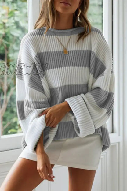 xsrrr - Fashion Sweet Striped Contrast O Neck Sweaters(5 Colors)