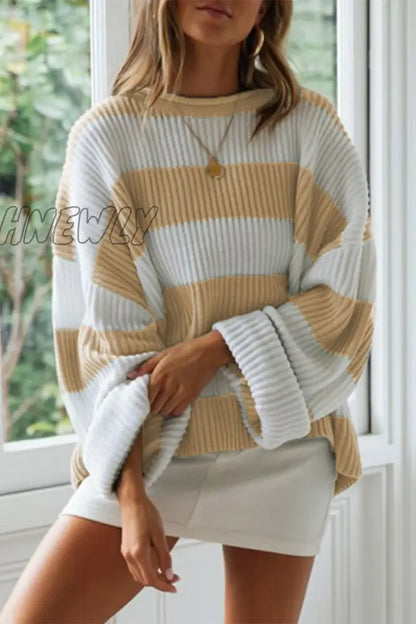 xsrrr - Fashion Sweet Striped Contrast O Neck Sweaters(5 Colors)