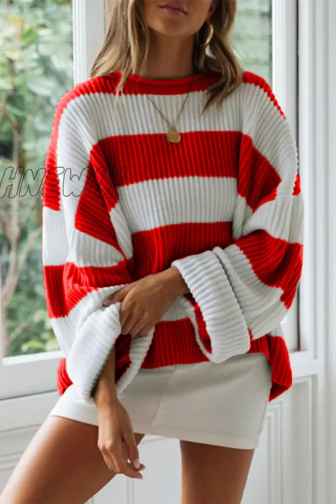 xsrrr - Fashion Sweet Striped Contrast O Neck Sweaters(5 Colors)