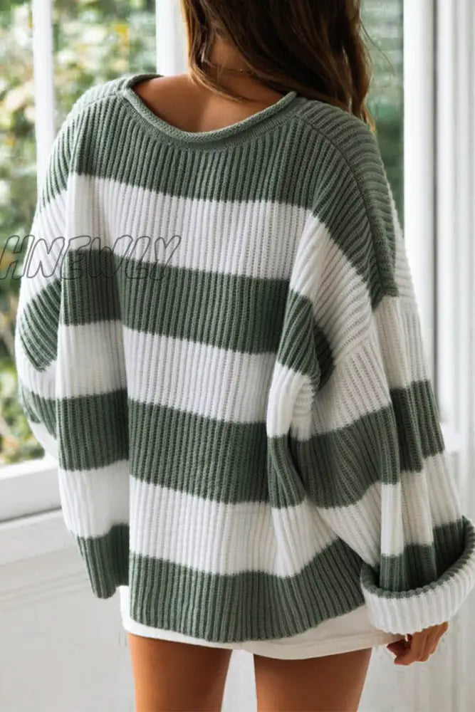 xsrrr - Fashion Sweet Striped Contrast O Neck Sweaters(5 Colors)