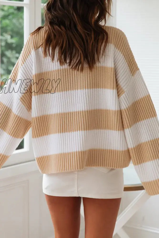 xsrrr - Fashion Sweet Striped Contrast O Neck Sweaters(5 Colors)