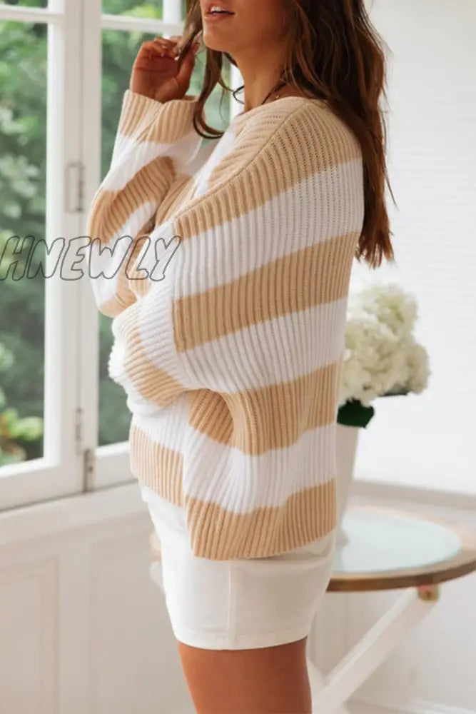 xsrrr - Fashion Sweet Striped Contrast O Neck Sweaters(5 Colors)