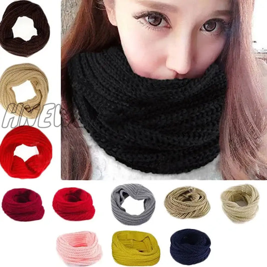 Hnewly Fashion Unisex Winter Warm Infinity Circle Cable Knit Cowl Neck Long Scarf Shawl