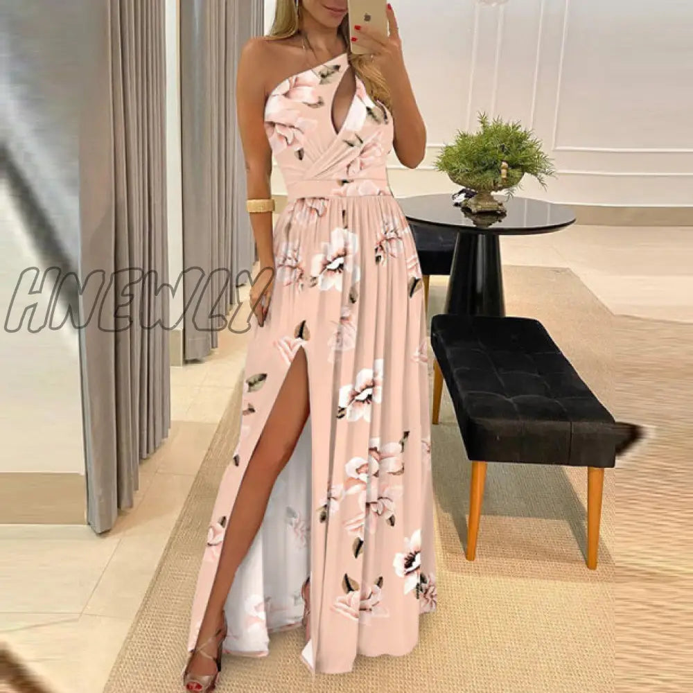 xsrrr Formal One Shouler High Slit Women Slim Dress Elegant Female Howllow Out Maxi Ball Dress Summer Sexy Lady Wedding Party Dress Vestido New Year