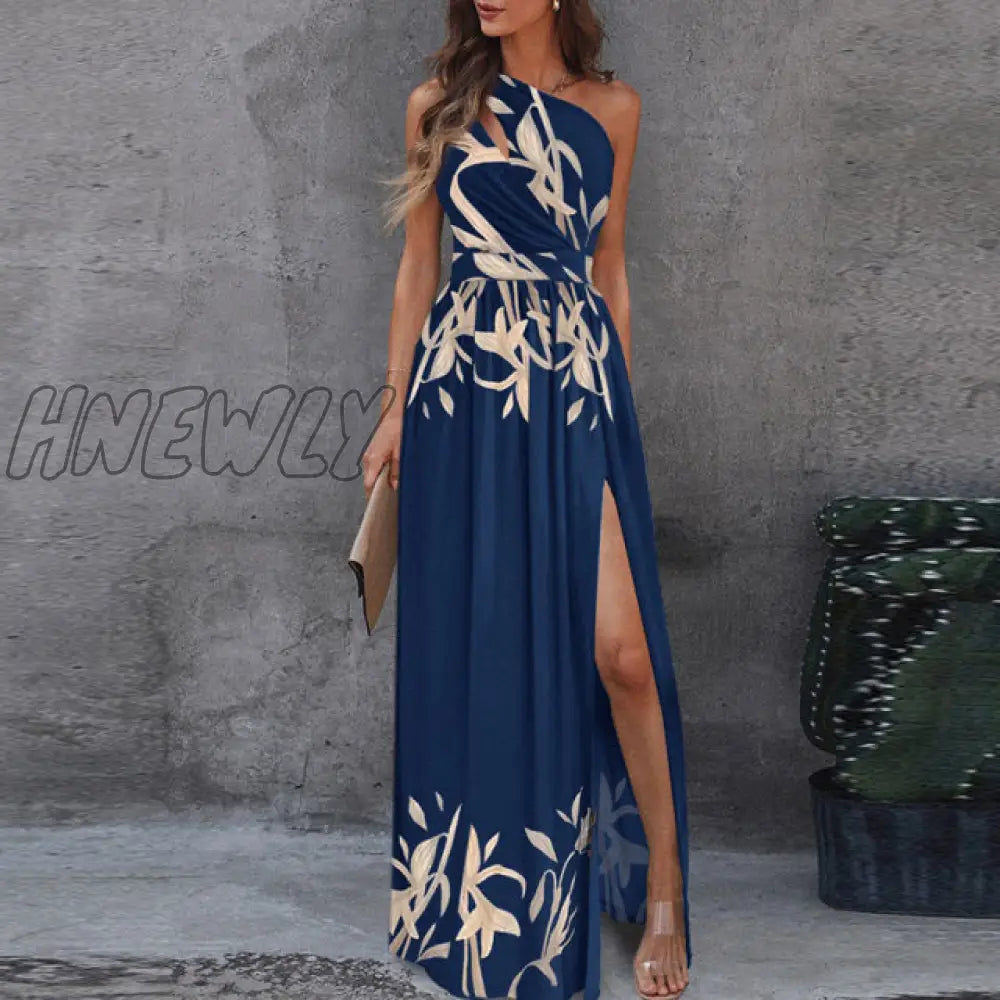 xsrrr Formal One Shouler High Slit Women Slim Dress Elegant Female Howllow Out Maxi Ball Dress Summer Sexy Lady Wedding Party Dress Vestido New Year