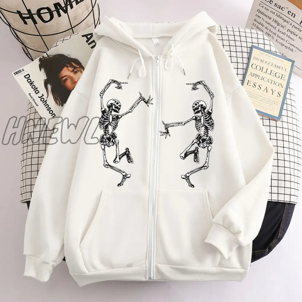 xsrrr Funny Dancing Skeleton Skull Print Women Hoodies Oversized Crewneck Hooded Sweatshirt Harajuku Drop Shoulder Halloween Hoodie