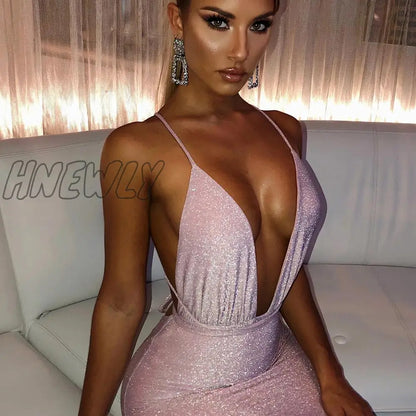 xsrrr  Glitter Sequin Women Strap Mini Dress Deep V Neck Lace Up Bandage Backless Bodycon Sexy Party Club Autumn Winter Valentine's Day