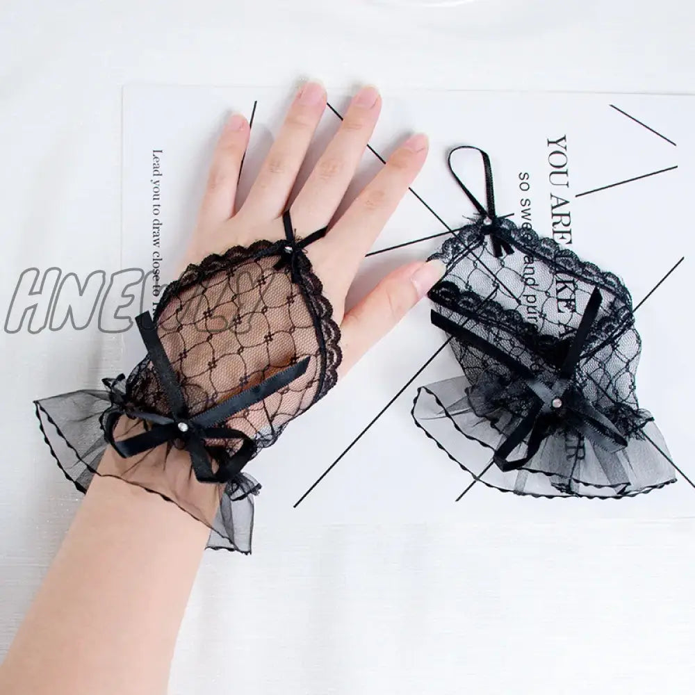 xsrrr Gothic Short Black Gloves Female Harajuku Lace Bridal Wedding Halloween