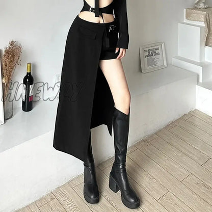 xsrrr Gothic Skirts Goth Dark Techwear Patchwork Sexy Mini Women Grunge Irregular Hem High Waist Cargo Skirt Hip Hop Black Summer