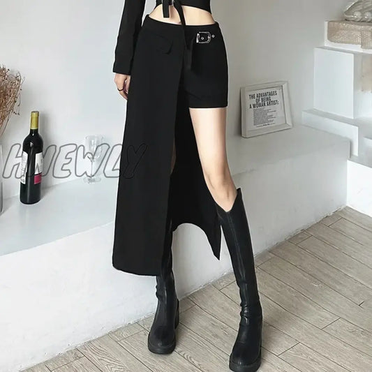 xsrrr Gothic Skirts Goth Dark Techwear Patchwork Sexy Mini Women Grunge Irregular Hem High Waist Cargo Skirt Hip Hop Black Summer