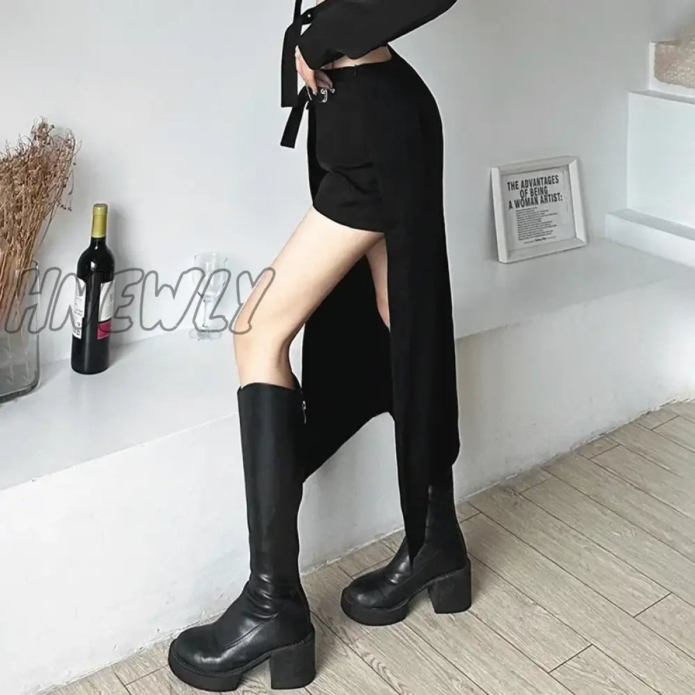 xsrrr Gothic Skirts Goth Dark Techwear Patchwork Sexy Mini Women Grunge Irregular Hem High Waist Cargo Skirt Hip Hop Black Summer