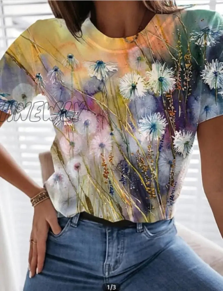 xsrrr Graphic Floral Print Streetwear Casual Short Sleeve Plus Size Funny Kawaii Harajuku Tees T-shirt Summer Clothing for Women