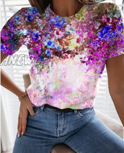 xsrrr Graphic Floral Print Streetwear Casual Short Sleeve Plus Size Funny Kawaii Harajuku Tees T-shirt Summer Clothing for Women