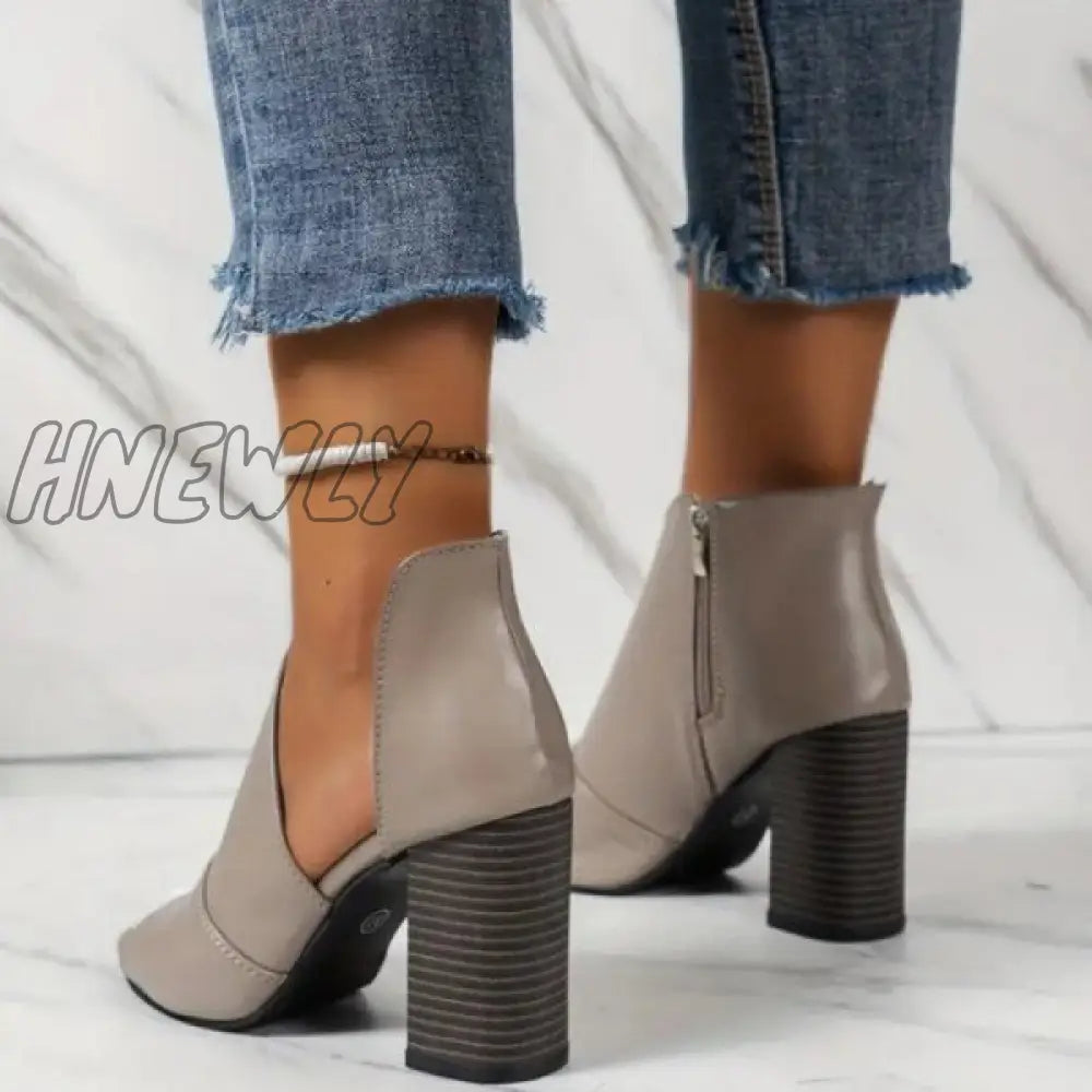 xsrrr - Grey Casual Patchwork Asymmetrical Fish Mouth Out Door Wedges Shoes (Heel Height 3.54in)