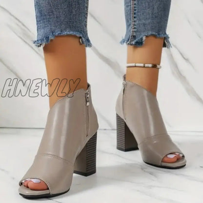 xsrrr - Grey Casual Patchwork Asymmetrical Fish Mouth Out Door Wedges Shoes (Heel Height 3.54in)