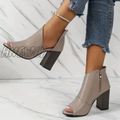 xsrrr - Grey Casual Patchwork Asymmetrical Fish Mouth Out Door Wedges Shoes (Heel Height 3.54in)