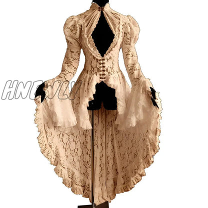 xsrrr Halloween Cosplay Costumes Vintage Dress Women Medieval Gothic Lace Bandage Black Fancy Maxi Dress Vestidos Longo