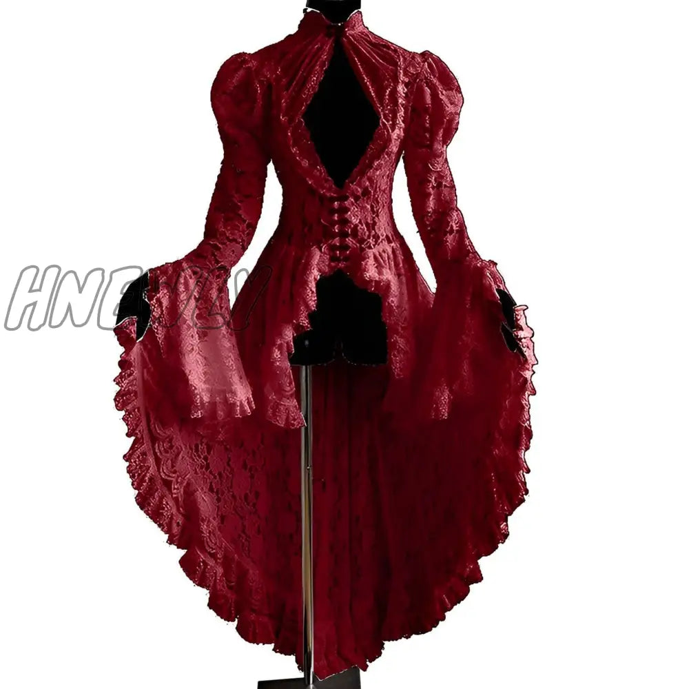 xsrrr Halloween Cosplay Costumes Vintage Dress Women Medieval Gothic Lace Bandage Black Fancy Maxi Dress Vestidos Longo