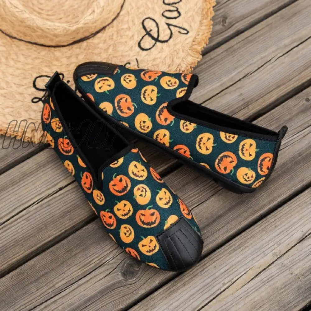 xsrrr - Halloween Cream White Casual Patchwork Printing Round Comfortable Flats Shoes