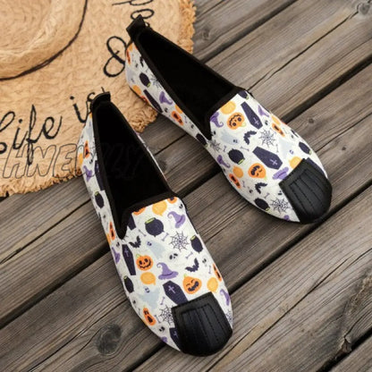 xsrrr - Halloween Cream White Casual Patchwork Printing Round Comfortable Flats Shoes