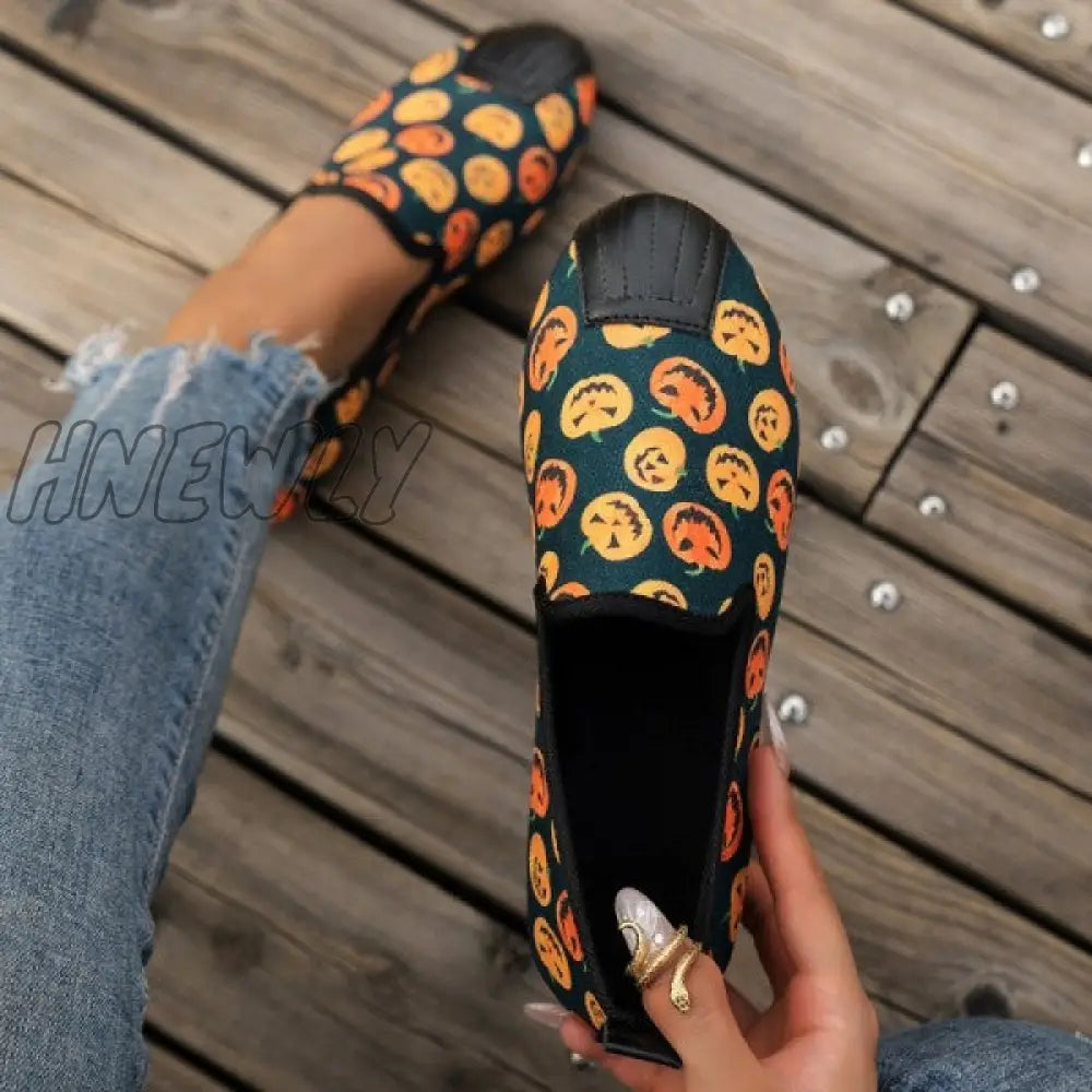 xsrrr - Halloween Cream White Casual Patchwork Printing Round Comfortable Flats Shoes