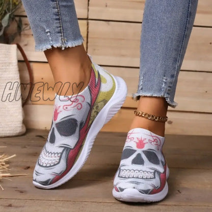 xsrrr - Halloween White Casual Patchwork Printing Round Comfortable Shoes