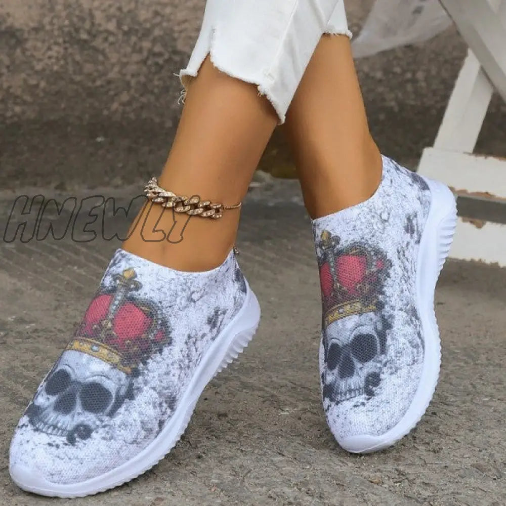 xsrrr - Halloween White Casual Patchwork Printing Round Comfortable Shoes