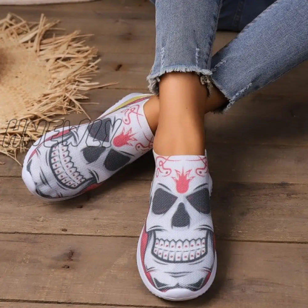 xsrrr - Halloween White Casual Patchwork Printing Round Comfortable Shoes