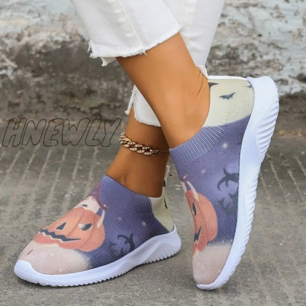 xsrrr - Halloween White Casual Patchwork Printing Round Comfortable Shoes