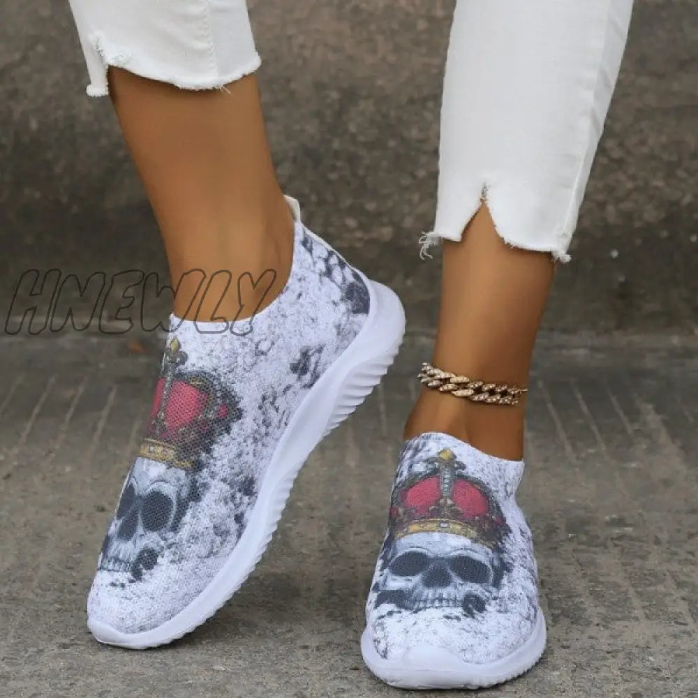 xsrrr - Halloween White Casual Patchwork Printing Round Comfortable Shoes