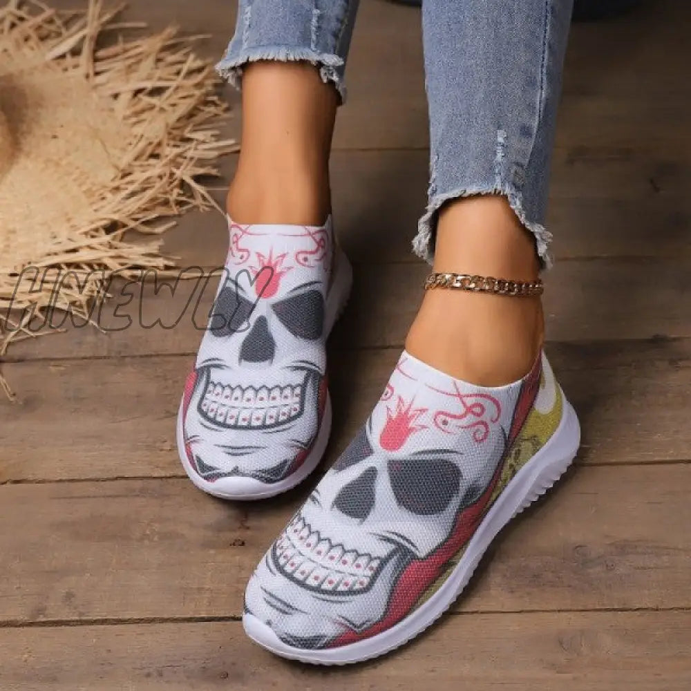 xsrrr - Halloween White Casual Patchwork Printing Round Comfortable Shoes