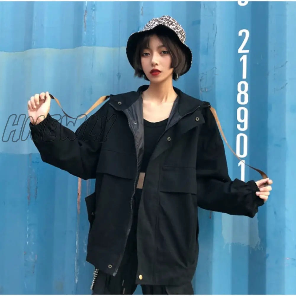 Hnewly Harajuku Oversize Patchwork Jacket Women Spring Autumn New Arrival Outwear Coat Hip Hop Streetwear Loose BF Style Jackets